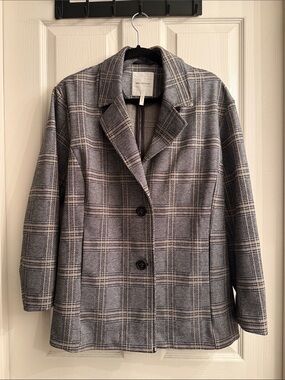 Checked Wool-Blend Women's Blazer - Gray Plaid